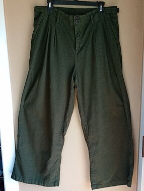 American Eagle Green Linen Next Level Stretch Wide Leg Pants Size 14